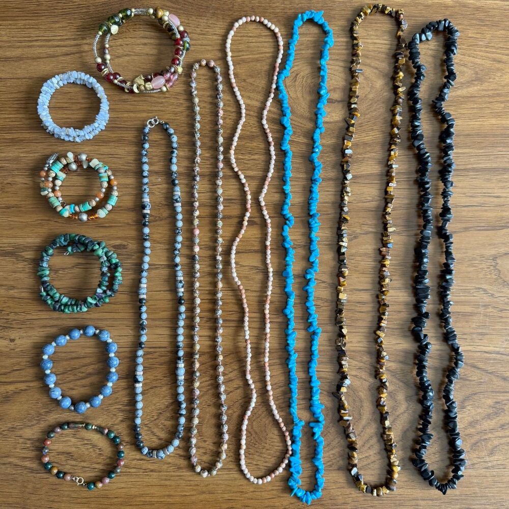 VINTAGE SEMI PRECIOUS GEMSTONE BEAD JEWELRY LOT Necklaces Bracelets